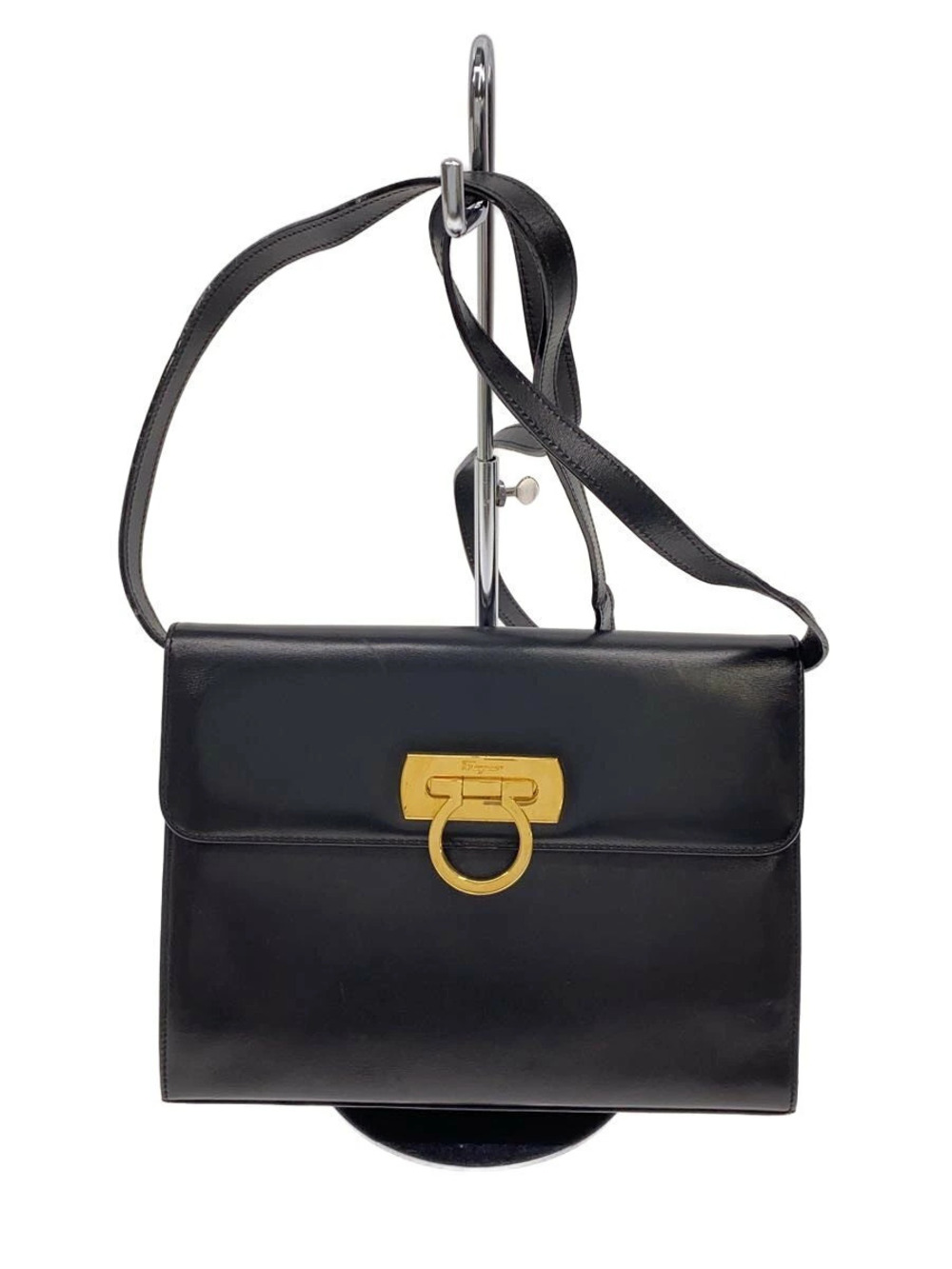 Salvatore Ferragamo Gancini Shoulder Bag Leather Black Solid inside